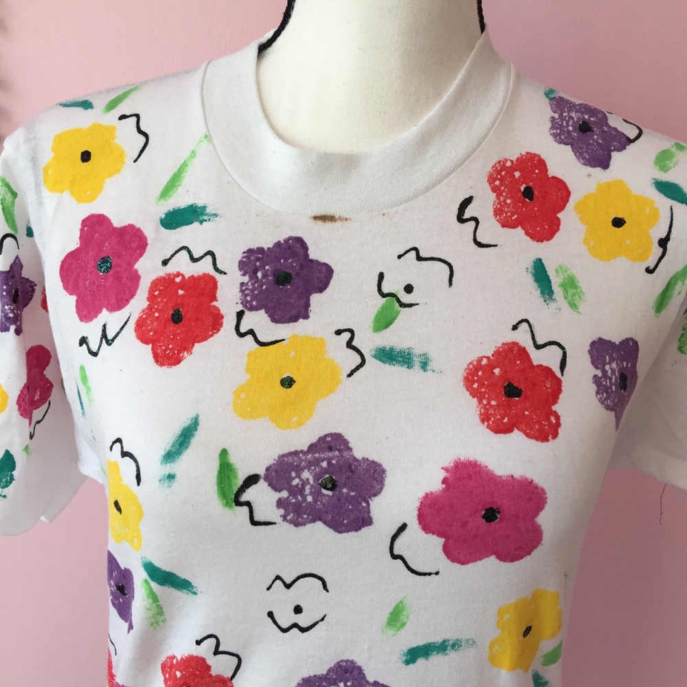 Flower floral rainbow tee shirt white - Picture 2 of 7